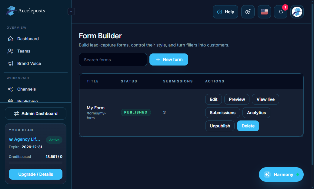 Form Builder screen