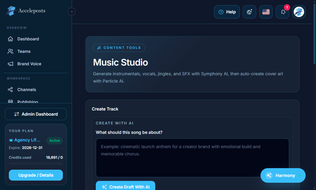 Music Studio generation screen