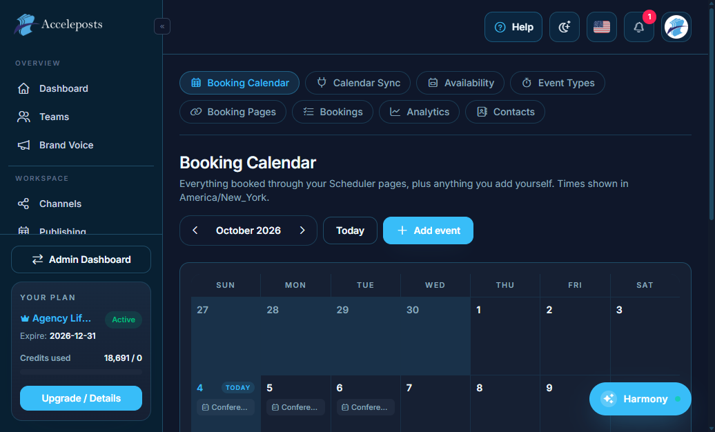 Scheduler calendar view of upcoming scheduled posts